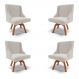 Kit 4 Cadeiras Decorativas Sala de Jantar Base Giratória de Madeira Firenze Veludo Cinza/Natural G19 - Gran Belo