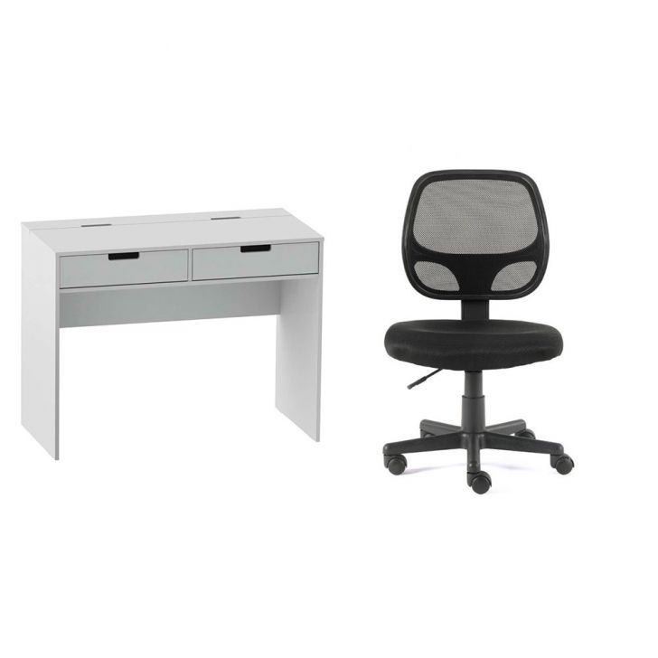 Conjunto de Mesa New Branca com Cadeira de Escritório Secretária Giratória Oxford Preta