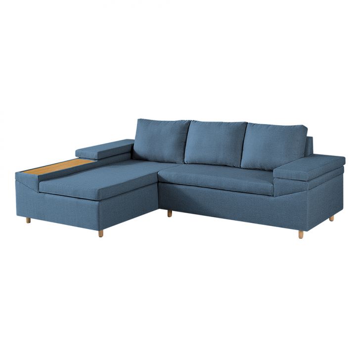 Sofá 4 Lugares Clássico Com Chaise Esquerdo Linho Azul
