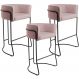 Kit 03 Banquetas Decorativas Fixa Base de Aço Preto Betina D02 Veludo Rosê C-305 - Lyam Decor