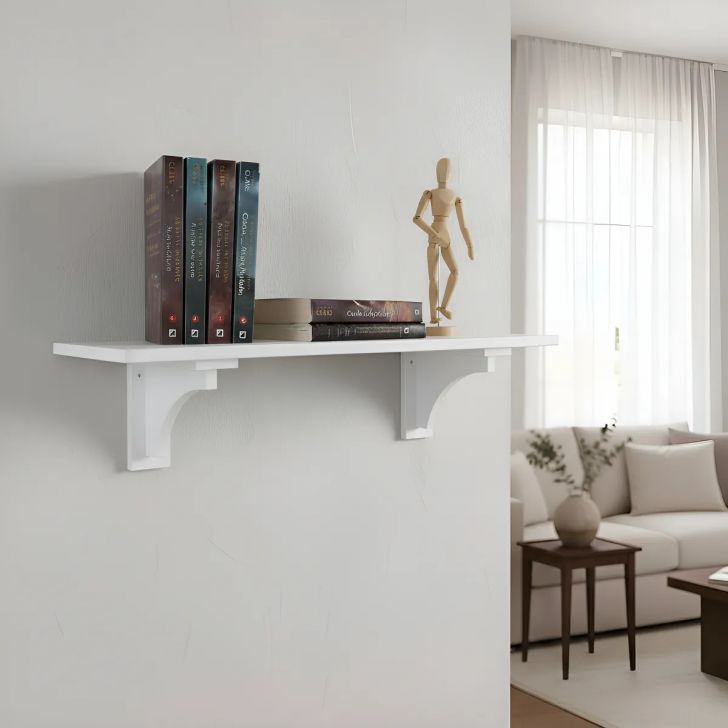 Prateleira Decorativa Suporte para Livros com Cantoneira Mão Francesa Branco Laca
