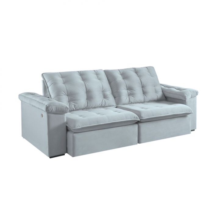 Image of Sofá 3 Lugares Retrátil E Reclinável Itaguaí Com Usb Veludo Cinza 236 Cm PLA-ES745UP89EIGMOB