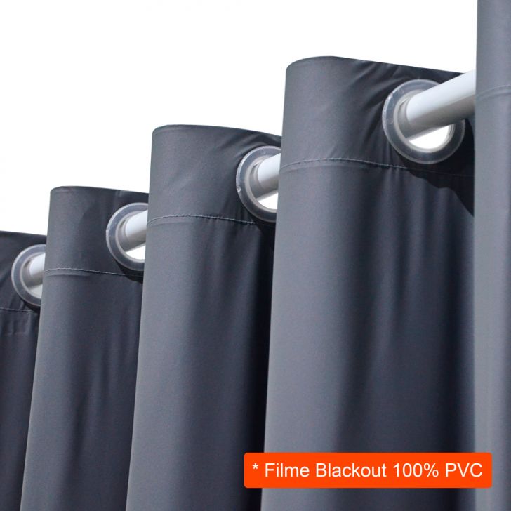 Cortina Blackout Em Pvc Para Varão Filme Cinza 280x180