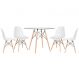 Mesa redonda Eames com tampo de vidro 100 cm + 4 cadeiras Eiffel DSW Creme