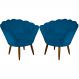 Kit 02 Poltronas Decorativa Pétala Pés Palito Suede Azul Royal