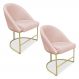 Kit 02 Cadeiras Poltrona de Jantar Bela Suede Rosa Bebê Base Metálica Industrial Dourado - Pallazio