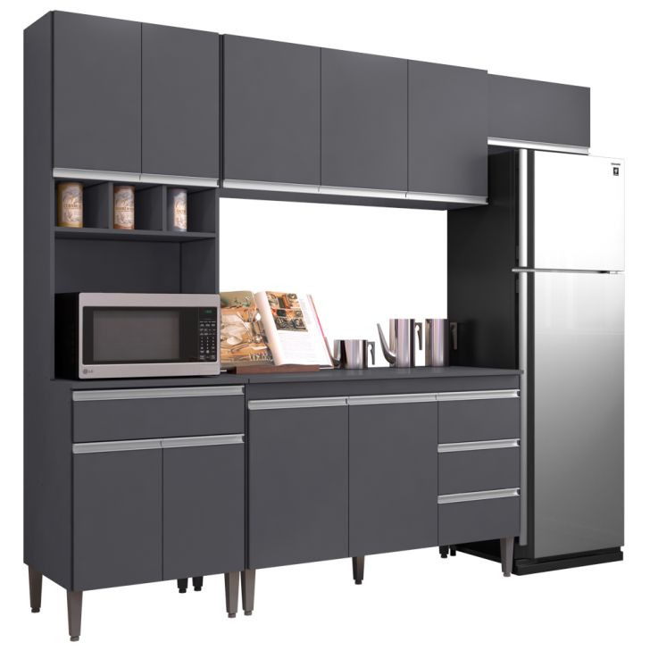 Cozinha Modulada 4 Peças Balcão sem Tampo 120cm Andréia Cinza - AJL Móveis