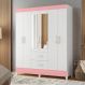 Guarda Roupa 6 Portas Cancun Com Espelho Branco Rosa