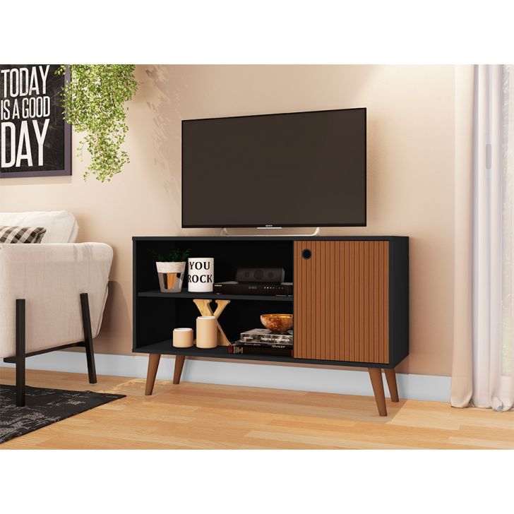 Rack Retrô Way 1 PT Preto e Elmo 108 cm