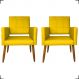 Kit 2 Poltronas Decorativas Para Sala, Quarto, Escritório Isa Suede Amarelo Pé Castanho - Clique E Decore