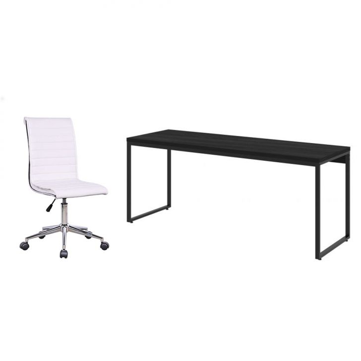 Conjunto de Mesa Studio Preta 180 cm com Cadeira de Escritório Secretária Giratória Marilyn Branca