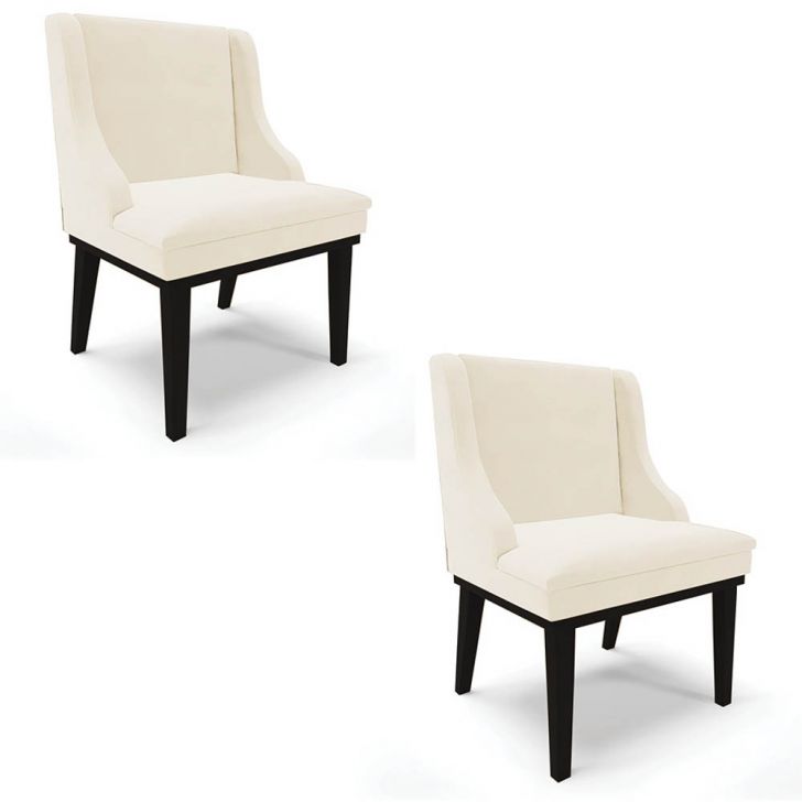 Kit 2 Cadeiras Estofadas para Sala de Jantar Base Fixa de Madeira Preto Lia Veludo Bege - Ibiza