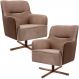 Kit 02 Poltronas Decorativas Base X Giratória Isabella D02 Veludo Importado Bege Escuro B-68 -Lyam Decor