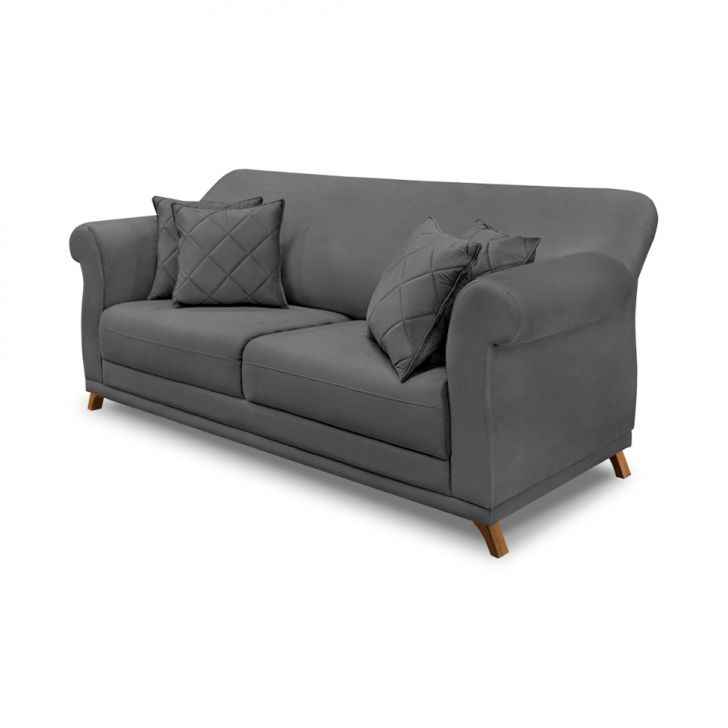 Sofá 3 Lugares Abruzzo Suede Cinza 200 Cm