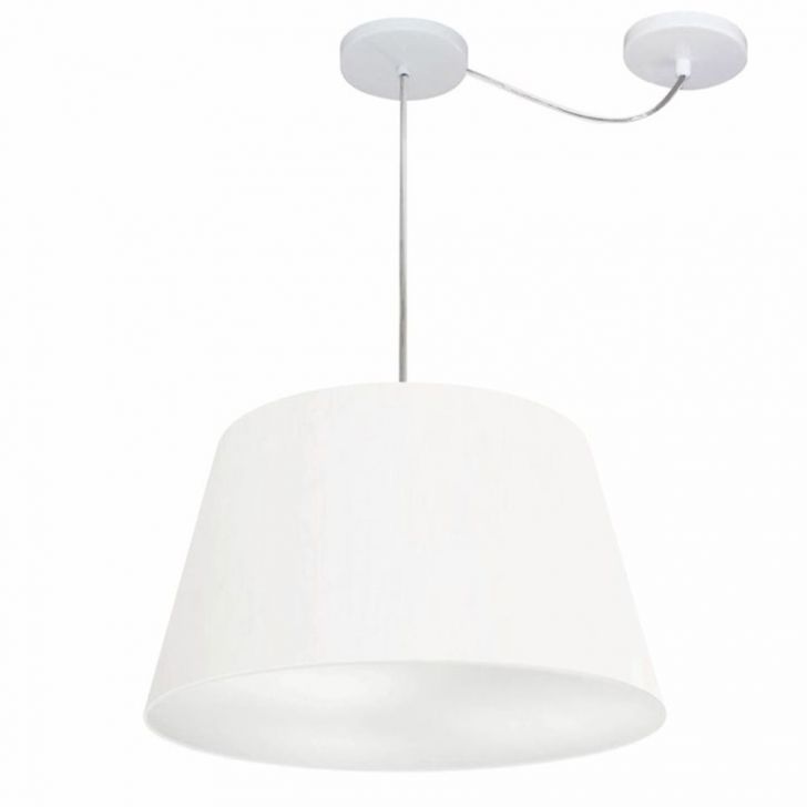 Pendente Cone Com Desvio Md-4279 Cúpula Tecido 21/30x40cm Branco - Bivolt