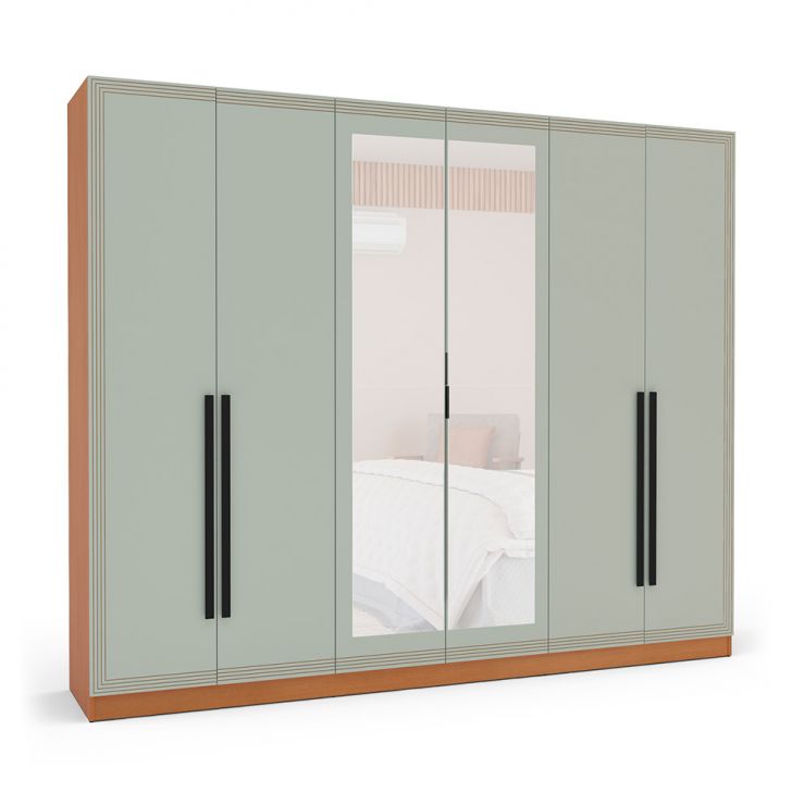 Image of Guarda-roupa Casal Com Espelho Valência 6 Portas 4 Gavetas Freijó E Verde PLA-MO895CL89ORAMOB