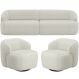 Sofá 3 Lugares Curvo Orgânico com 02 Poltronas Para Sala Living 250cm Barolo L06 Linho Cru - Lyam Decor