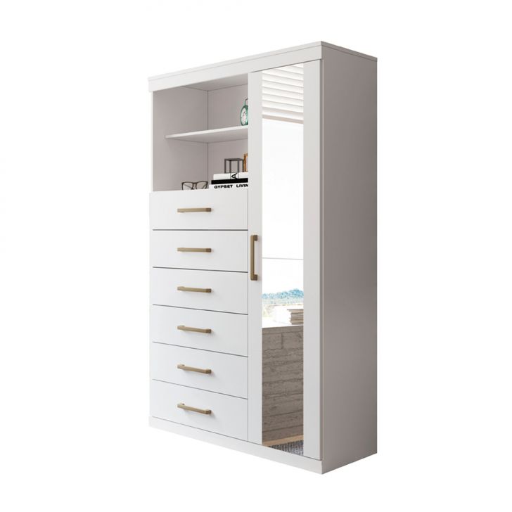 Cômoda Marabá com Espelho 1 Porta 6 Gavetas Branca