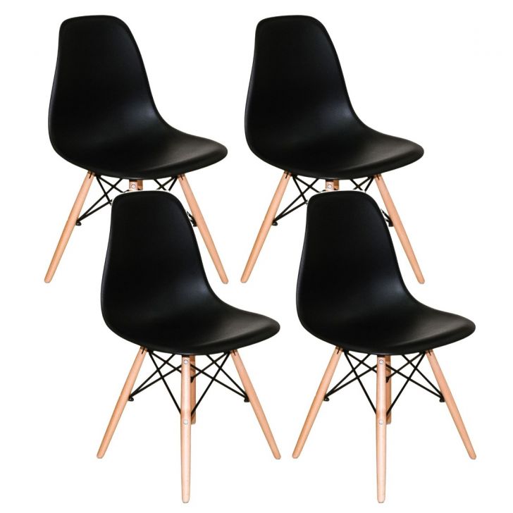 Kit 4 Cadeiras Charles Eames Eiffel dsw Wood Preto