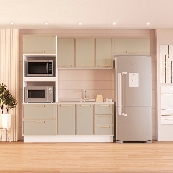 Image of Cozinha Compacta Sem Tampo Com Rodapé Amara 8 Portas 4 Gavetas Verde E Branca PLA-MO895CL89PSKMOB