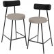 Kit 02 Banquetas Baixa Bar Cozinha Sala Jantar Milão L02 Couríssimo Preto Linho Bege - Lyam Decor