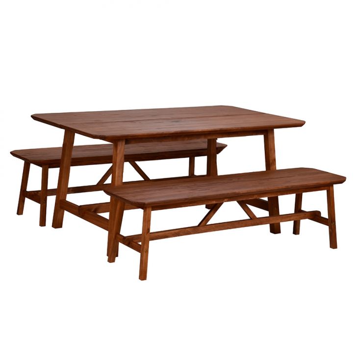 Conjunto De Mesa Com 2 Bancos | Banquetas De Jantar Famille Amêndoa Rustico