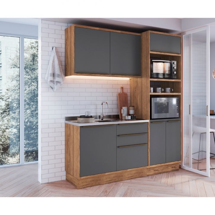 Cozinha Completa Ten 6 Portas 3 Gavetas Freijó e Grafito