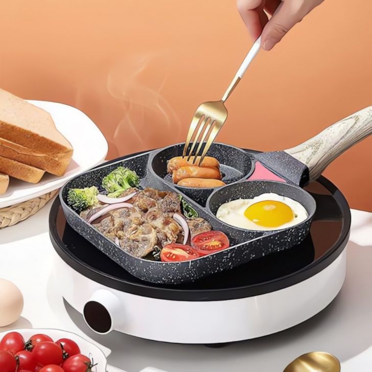 Frigideira Antiaderente 3 Compartimentos para Todos os Fogões