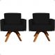Kit 2 Poltronas Decorativas Hope Base Giratória Suede Preto Pé Castanho