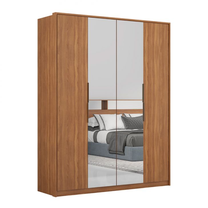 Guarda-roupa Casal Com 2 Espelhos Attore 4 Portas 3 Gavetas Amêndola