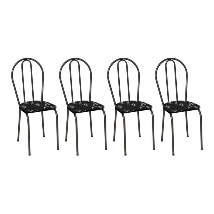 Conjunto 4 Cadeiras Hécate Cromo Preto E Preto Flor