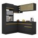 Armário de Cozinha Completa de Canto com Rodapé Veneza Multimóveis V2098 Preto/Dourado