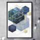 Quadro Decorativo Abstrato Geométricos Tons de Azul e Dourado-24x34Cm