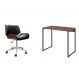 Conjunto de Mesa Studio Nogal com Cadeira de Escritório Diretor Giratória Lauren Preta
