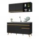 Armário de Cozinha Compacta 150cm Veneza Multimóveis V2079 Preto/Dourado