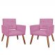 Kit 02 Poltronas Decorativas Camila Pés Palito Suede Rosa - DS Estofados