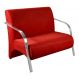 Poltrona Sofá Namoradeira 2 Lugares Decorativa Confortável para Quarto Sala de Espera Recepção Em Suede Vermelho Braço de Alumínio