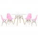Mesa redonda Eames 120 cm + 4 cadeiras Eiffel DSW Mesa branco com cadeiras rosa claro