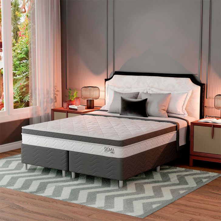 Cama Box Com Colchão Queen Sigma Misto (22x158x198) Branco E Cinza