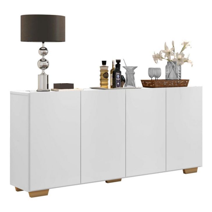 Aparador Buffet 4 Portas com Pés Quadrados Veneza Multimóveis V3557 Branco/Natural