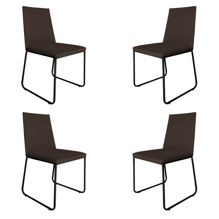 Kit 4 Cadeiras de Jantar Estofada Lille Base Preta Veludo Marrom - Montanaris Decor