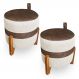 Kit 02 Puffs Le Mans Linho Bege e Corano Nozes Base de Madeira - Pallazio