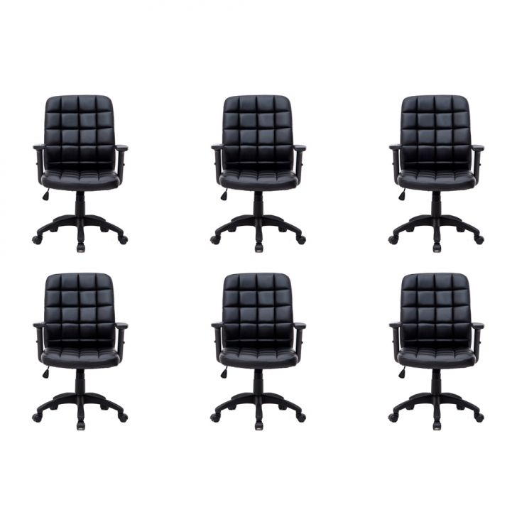 Conjunto com 6 Cadeiras de Escritório Diretor Giratórias Fitz com Braços Ajustáveis Preto