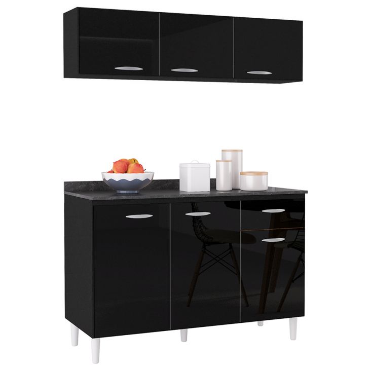 Armário de Cozinha CP01 Com Tampo 120cm Classic P11 Preto - Mpozenato