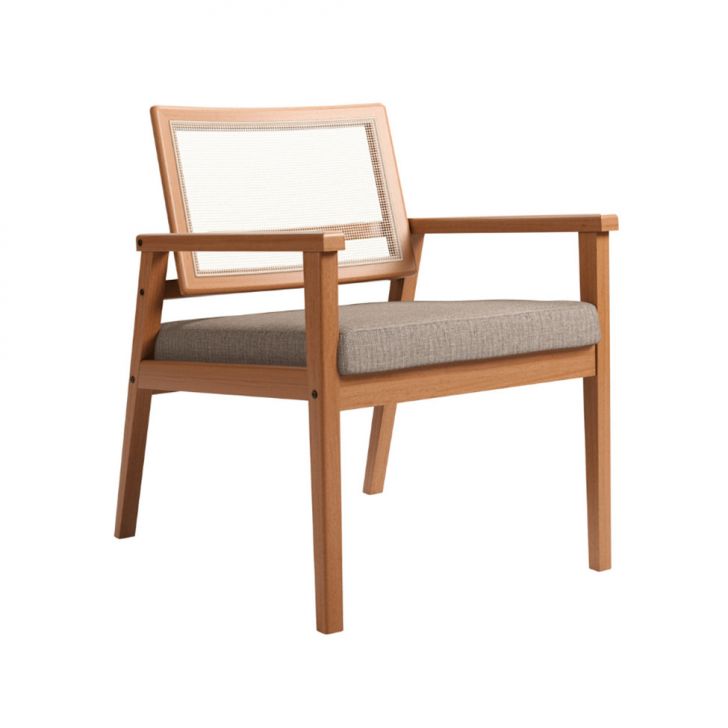 Poltrona Mônaco Linho Cinza Escura E Madeira