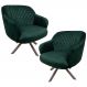 Kit 2 Poltronas Decorativas Kitana Pés Champagne Giratório Veludo Verde G15 - Gran Belo
