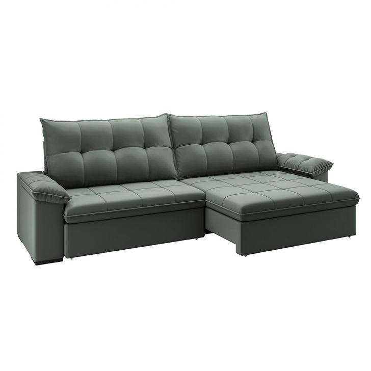 Image of Sofá 4 Lugares Retrátil E Reclinável Com Usb Flexforma Triton Veludo Cinza 250 Cm PLA-LI181UP79MTSMOB