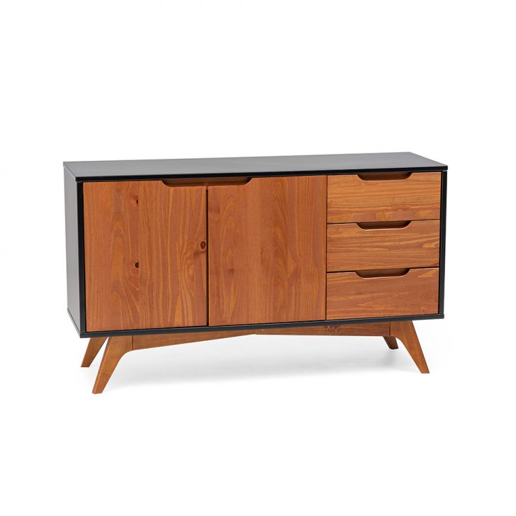 Buffet Happy 2 Portas 3 Gavetas Preto e Garapa