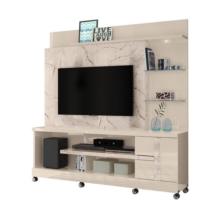 Estante para Home Theater e TV até 55 Polegadas com Rodízios Alan Calacata e Off White