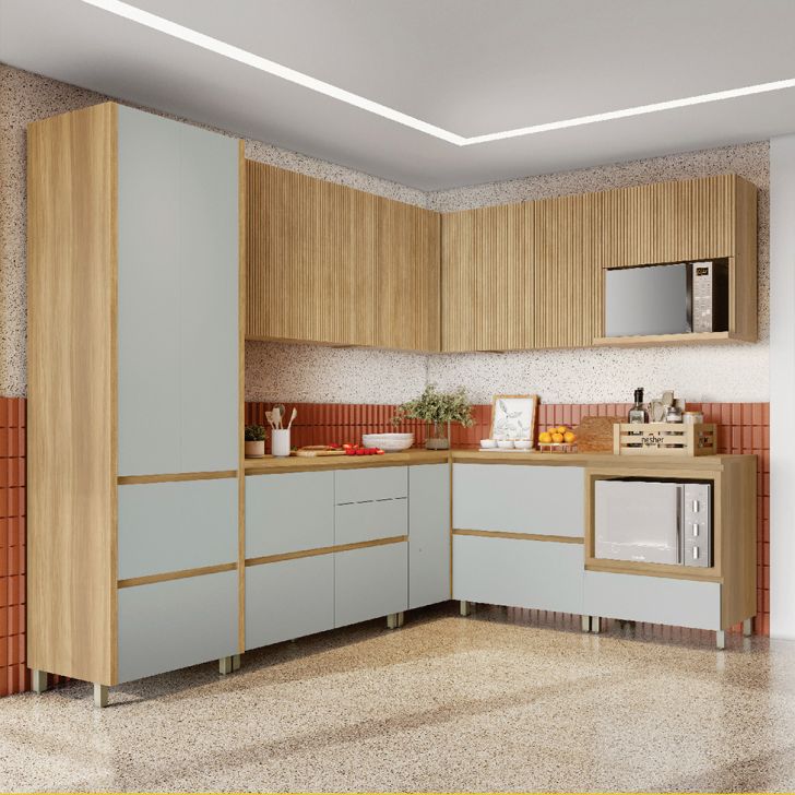 Cozinha Completa Rainha 100% MDF 12 Portas 8 Gavetas Verde e Nature